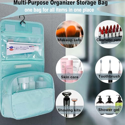 L&FY Hanging Travel Toiletry Bag Women's Cosmetic Organizer Makeup Pouch Men's Shaving Kits With Handle(Lake Blue) - color: Lake Blue, size: Compact Size