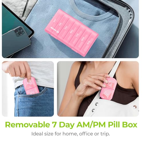 AUVON XL Weekly Pill Organizer 2 Times a Day, Pill Box 7 Day with One-Side Large Openings for Easy to Use, Sakura Pink AM PM Pill Case for Medication, Vitamins, Fish Oils, Supplements - color: Sakura Pink