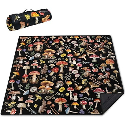 Supfitness Extra Large Picnic Blankets Waterproof Foldable (80 "x 80") Beach Blanket Waterproof Sandproof,3-Layer Thicking Mat Outdoor Packable Camping Blanket(Bohemian) - color: Black, size: 80x80in