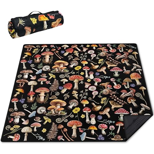 Supfitness Extra Large Picnic Blankets Waterproof Foldable (80 "x 80") Beach Blanket Waterproof Sandproof,3-Layer Thicking Mat Outdoor Packable Camping Blanket(Bohemian) - color: Black, size: 80x80in