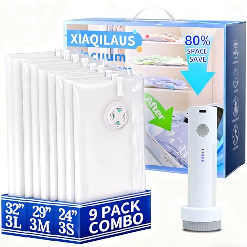 Vacuum Sealing Bags for Clothing Travel,Space Saver Vacuum Storage Bags with Air Pump,Compression Packing for Luggage and Clothes Travel (9 Combo Bags+Electric Pump) - size: 9 Combo Bags+Electric Pump