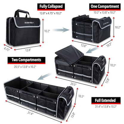 Farasla Waterproof Trunk Organizer with Insulated Leakproof Cooler Bag, Foldable Cover, Adjustable Securing Straps (Black) - color: Black