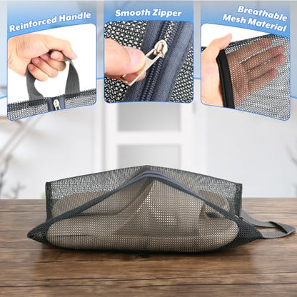 2 Pcs Shoe Bags for Travel, Mesh Breathable Sneaker Bags Portable Shoe Storage Organizer with Handle for Travel Gym Sport, Reusable Zipper Pouch for Women and Men