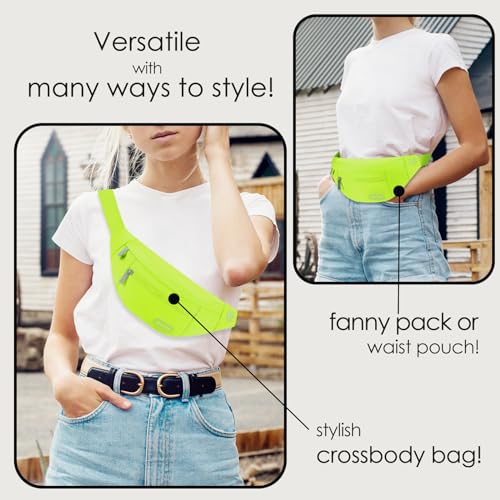 MAXTOP Large Crossbody Fanny Pack with 4-Zipper Pockets,Gifts for Enjoy Sports Festival Workout Traveling Running Casual Hands-Free Wallets Waist Pack Phone Bag Carrying All Phones - color: Neno Green, style: Large Fanny Pack(4 Zipper Pockets)