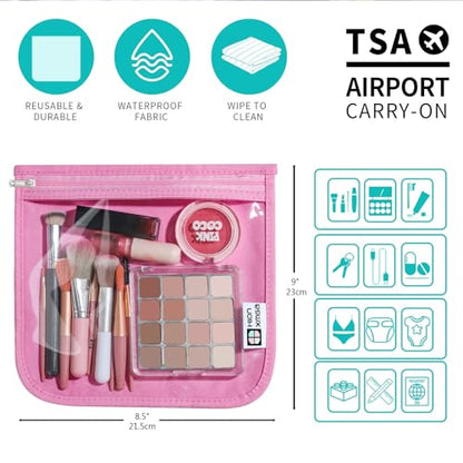 HIONXMGA TSA Approved Toiletry Bag, Set of 3 Clear Travel Toiletry Bag Quart Size Zipper Travel Pouch, Waterproof Makeup Cosmetic Bag for Women Men Kids Toiletries Carry on, Pink Large - color: Pink, 3 Large