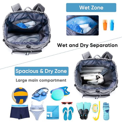 Large Beach Backpack Waterproof Sandproof - Customized Oversized Drawstring Pool Bag with Shoe Compartment for Toiletries, Towels, Gym, Travel - color: Grey