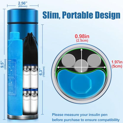 Insulin Cooler Travel Case TSA Approved – 60H Insulin Pen Cooler for 2-3 Pens – Medication Travel Case with Cold Gel Bottle, Ideal for Diabetes Care & Injection Storage (Blue) - color: Blue