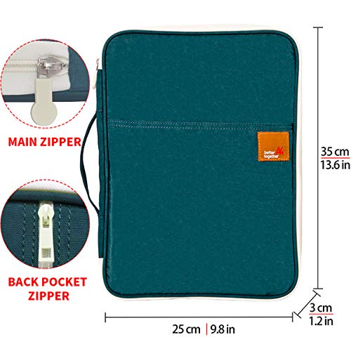 Document A4 Bag Case Waterproof Organizer Portfolio Office Travel Zipper Multi-Function Pouch - color: Dark Green