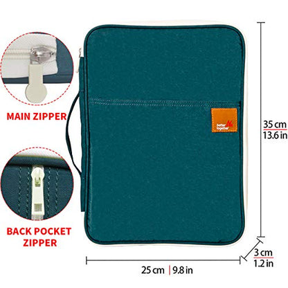 Document A4 Bag Case Waterproof Organizer Portfolio Office Travel Zipper Multi-Function Pouch - color: Dark Green