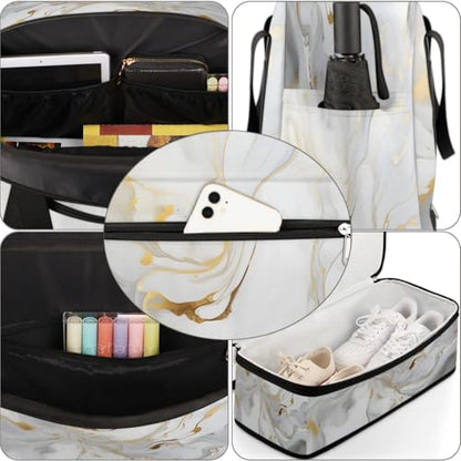Travel Duffel Bag Gray White Marble Style Weekender Bag with Shoe Compartment Foldable Overnight Bags for Travel Sports Lightweight Gym Bags for Men Women - color: Gray White Marble Style
