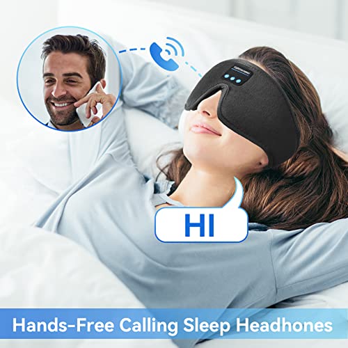 Sleep Headphones, Bluetooth 5.0 Wireless 3D Eye Mask, Lightimetunnel Washable Sleeping Headphones for Side Sleepers With Adjustable Ultra Thin Stereo Speakers Microphone Hands Free for Insomnia Travel - color: Black