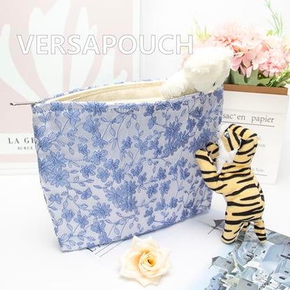 PAZIMIIK Makeup Bag Large Cotton Zipper Pouch for Purse Travel Canvas Make Up Organizer for Women Cosmetic,Brocade Silver - color: Brocade Silver