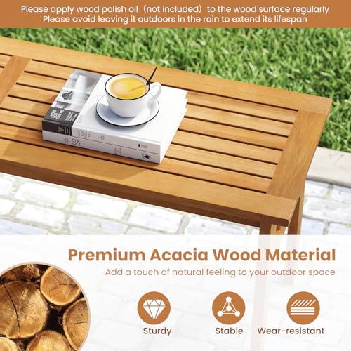 Tangkula 6 Pieces Patio Acacia Wood Dining Set, Outdoor Rectangular Table with 1.97” Umbrella Hole, Bench and Cushioned Chairs for 6, for Deck, Yard and Poolside - size: 6 pieces