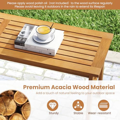 Tangkula 3 Pieces Patio Dining Set, Acacia Wood Space Saving Outdoor Rectangular Picnic Table with 1.97” Umbrella Hole and 2 Benches, for Yard, Garden and Poolside - size: 3 pieces