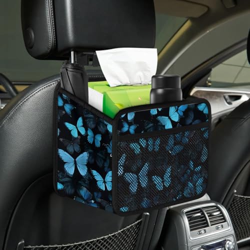 Car Backseat Organizer, PU Leather Back of Seat Cars Hanging Organizer with Pockets Leakproof Car Garbage Bag Hanging Cars Seat Storage Box Travel Accessories Foldable (Blue Butterfly) - color: Blue Butterfly