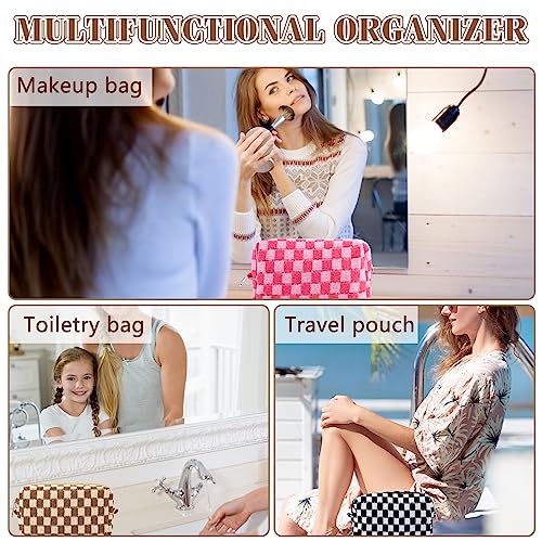 ZLFSRQ 4Pcs Checkered Pencil Case Cute Pencil Pouch for Teens Checkered Makeup Bag Medium Travel Cosmetic Bag Makeup Pouch for Purse Aesthetic Trendy Zipper Toiletry Bags(Green/Black/Pink/Brown) - color: Checkered 4Pcs M Pink/Black/Green/Brown