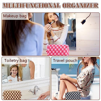 ZLFSRQ 4Pcs Checkered Pencil Case Cute Pencil Pouch for Teens Checkered Makeup Bag Medium Travel Cosmetic Bag Makeup Pouch for Purse Aesthetic Trendy Zipper Toiletry Bags(Green/Black/Pink/Brown) - color: Checkered 4Pcs M Pink/Black/Green/Brown