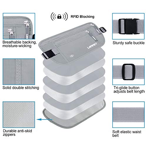 Money Belt for Travel Women and Men Slim Hidden Travel Wallet with RFID Blocking - color: Silver Gray