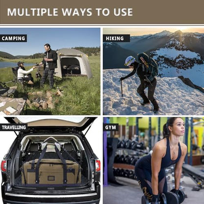 Large Duffle Bag for Travel - Men & Women, Foldable Gym Duffle Backpack, Heavy Duty Tactical Military Canvas Duffel Bags, Extra Big Carry On with Shoe Pockets, Waterproof (80L/103L) - color: Brown, size: M(80L)