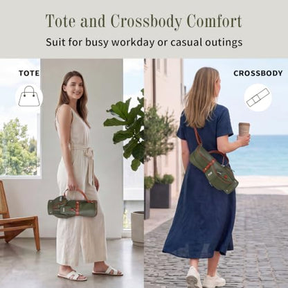 PGM Women's Versatile Crossbody and Hand bag for Work and Casual Outings with Waterproof - color: Olive Brown