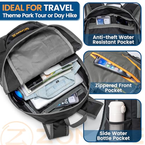 ZOMAKE Ultra Lightweight Packable Backpack 25L - Foldable Hiking Backpacks Water Resistant Small Folding Daypack for Travel(Black, Medium Gray) - color: Black, Medium Gray