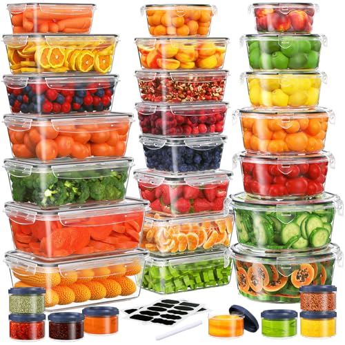 KITHELP 60-Piece Large Food Storage Containers Set - Leakproof, BPA-Free Plastic with Lids Airtight for Kitchen Storage and Organization Reusable with Labels Pen- Microwave Dishwasher Freezer Safe - color: 30 pack