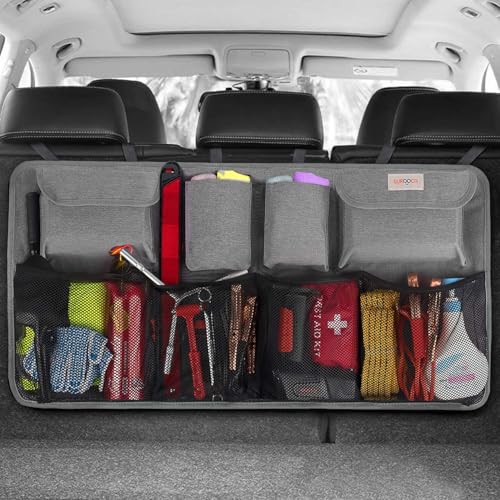 SURDOCA Car Trunk Organizer, LARGE CAPACITY Car Storage Bag with 8 Pockets, 7X Upgraded Trunk Storage Organizer for Car, SUV, Truck, MPV - color: Grey, size: L-35.5x18.2in