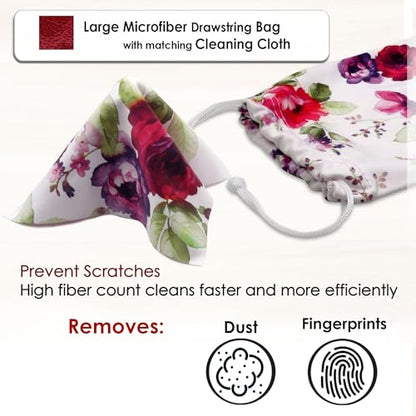 MyEyeglassCase Hard Sunglasses case - Women Glasses Case Holder - Large Durable Eyeglass Case Hard Shell with Pouch & Cloth - color: Floral Cranberry Rose