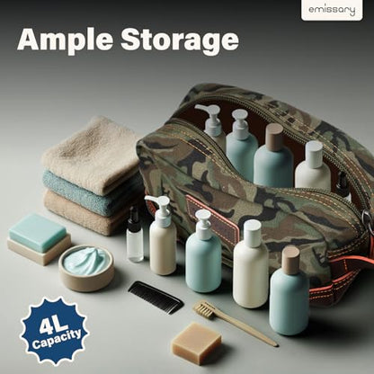 Emissary Leather & Canvas Dopp Kit - Men's Shaving & Toiletry Travel Bag, Small, Camo-Green - color: Camo-Green