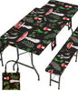 Fitted Picnic Table Cover with Bench Covers Vinyl Waterproof Elastic Edges Fitted Rectangle Table Cloth Patio Tablecloth Camping Essentials Rv Gear Accessories Road Trip Supplies Car Travel Must Have - color: Black Red Mushrooms, size: 96in