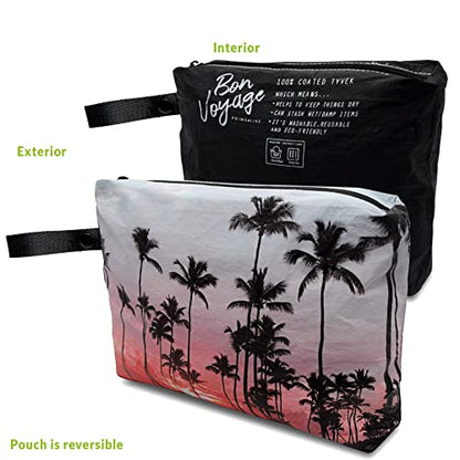 Rolling Nomad Tyvek Zippered Pouch, Wet Swimsuit Bags, Wet & Dry Reversable Pouch, Travel, Toiletry, Pool, Beach Essentials, Waterproof, Summer Must Haves, 11.5x8.5x2 Inch, (Medium) - color: Palm Beach & Black Print, size: 8.5x1.75x6.5 Inch