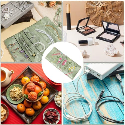 Embroidery Travel Jewelry Bag Roll, Embroidery Jewelry Organizer Roll, Jewelry Travel Bag, Embroidered Flower and Bird Brocade Organizer with Tie, Foldable Ancient Style Pouch, Jewellery Organizer