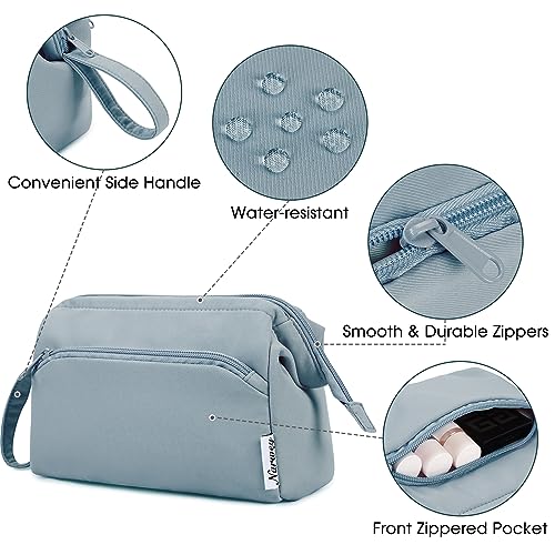 Narwey Wide-open Makeup Bag Women Make up Bag Travel Cosmetic Bag Organizer Toiletry Bag for Cosmetics Toiletries Accessories (Greyish Blue) - color: Greyish Blue