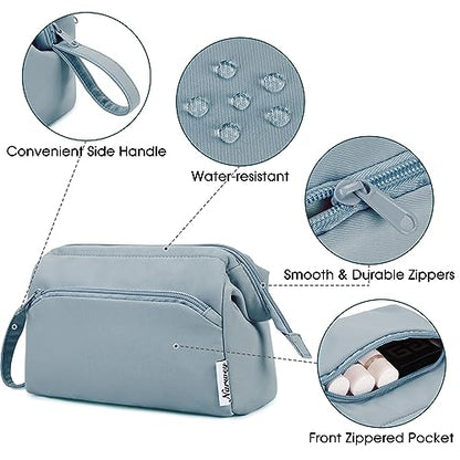 Narwey Wide-open Makeup Bag Women Make up Bag Travel Cosmetic Bag Organizer Toiletry Bag for Cosmetics Toiletries Accessories (Greyish Blue) - color: Greyish Blue