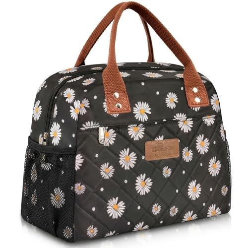 HOMESPON Insulated Lunch Bag for Women Men Adults Lunch Tote with Front Pocket Lunch Box Container Cooler Bag for Work Picnic (Black Daisy) - color: Black Daisy