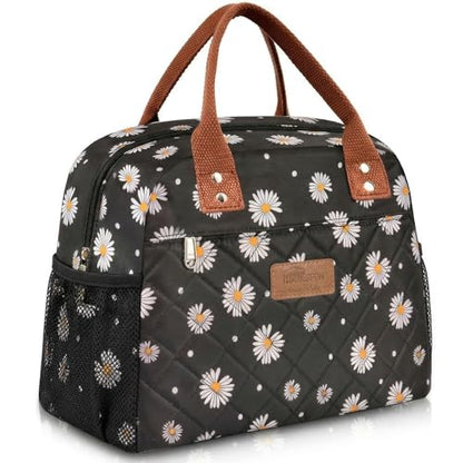 HOMESPON Insulated Lunch Bag for Women Men Adults Lunch Tote with Front Pocket Lunch Box Container Cooler Bag for Work Picnic (Black Daisy) - color: Black Daisy