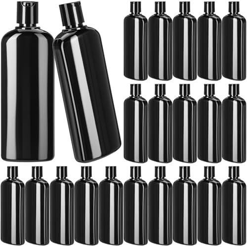 Domensi 24 Pcs Plastic Bottle Squeeze Containers with Disc Cap Travel Bottles Reusable Empty Toiletries Shampoo Containers Refillable Travel bottles for Shampoo Lotions (10oz,Pure Black) - color: Pure Black, size: 10oz