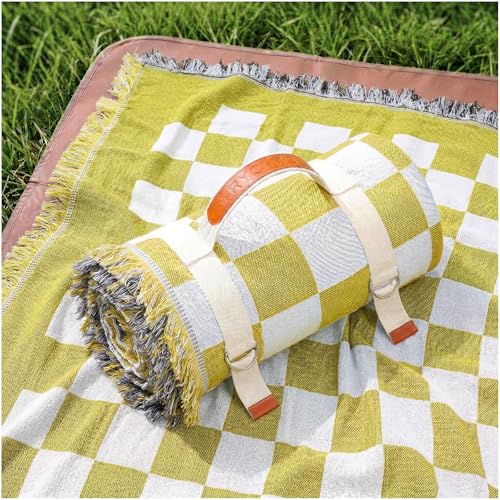 2 in 1 Extra Large Camping Blanket Outdoor Rug Picnic Yoga Mat Lightweight Car Essential Roadtrip Gadget Rv Accessories Glamping Gear Must Haves Hiking Stuff Backpacking Necessities Women Beach Gift - color: Deep Yellow