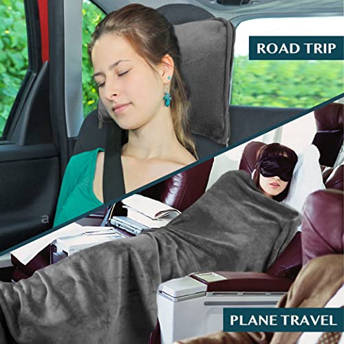 PAVILIA Travel Blanket Pillow, Soft Airplane Blanket 2-in-1 Combo Set, Plane Blanket Compact Packable, Flight Essentials Car Pillow, Travelers Gifts Accessories, Luggage Backpack Strap, 60x43 Gray - color: Gray
