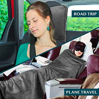 PAVILIA Travel Blanket Pillow, Soft Airplane Blanket 2-in-1 Combo Set, Plane Blanket Compact Packable, Flight Essentials Car Pillow, Travelers Gifts Accessories, Luggage Backpack Strap, 60x43 Gray - color: Gray