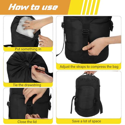 5 Pcs Compression Sacks for Backpacking 5L/10L/15L/20L/35L Camping Sleeping Bag Stuff Sack Water Resistant Sleeping Bag Storage Sack for Space Saving Hiking Gear - color: Black