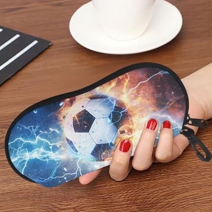 AFPANQZ Glasses Case with Carabiner Hanging Portable Neoprene Zipper Sunglasses Case Soft Lightweight - color: Flame Lightning Football
