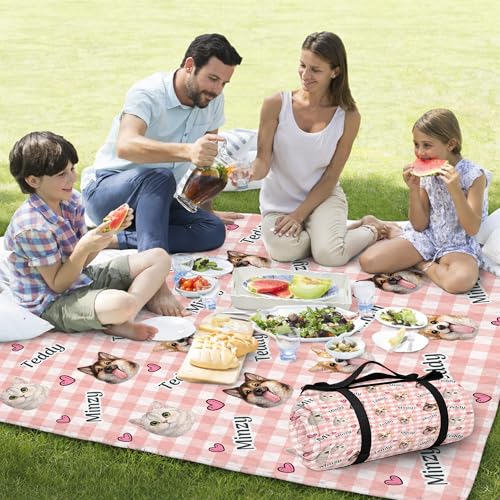 Personalized Waterproof Sandproof Beach Blanket 80''x80'', 3-Layer Foldable Picnic Blanket with Carry Strap, Camping Travel Outdoor Mat for Beach Park Hiking (Custom Funny Pet Face) - color: Custom Funny Pet Face