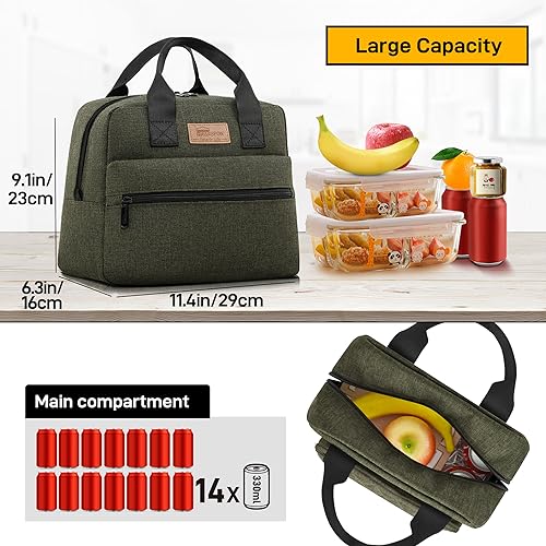 HOMESPON Insulated Lunch Bag for Women Men Lunch Box Cooler Lunch Tote for Work Picnic (Green) - color: Green