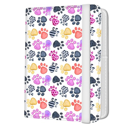 Passport Holder for Travel Essentials, Leather RFID Blocking Passport Wallet Cover Case, Cute Passport Book Holders for Women and Men Colorful Dog Paws - color: Colorful Dog Paws