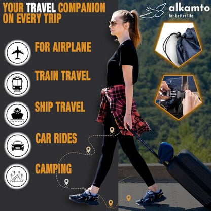 alkamto Travel & Camping Comfortable Memory Foam Pillow – Easy to Carry Portable Bag – Temperature Regulating Pillow Case (White Contour + Extra Cover) - size: White Contour Travel + Extra Cover