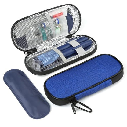 GERMUN Insulin Pen Cooler Travel Case with 2 Reusable TSA Approved Ice Packs, Diabetic Medication Insulated Cool Organizer Bag for Insulin Pens and Other Diabetic Supplies Storage (Blue) - color: Blue