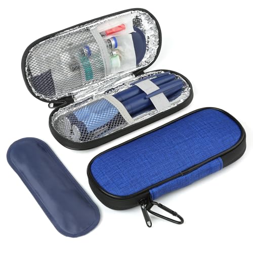 GERMUN Insulin Pen Cooler Travel Case with 2 Reusable TSA Approved Ice Packs, Diabetic Medication Insulated Cool Organizer Bag for Insulin Pens and Other Diabetic Supplies Storage (Blue) - color: Blue