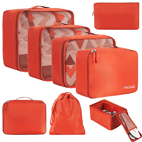 BAGAIL 8 Set Packing Cubes Luggage Packing Organizers for Travel Accessories-Orange - color: Orange, size: 8 Set
