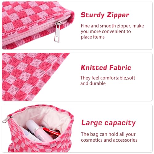 ZLFSRQ 2Pcs Makeup Bag Checkered Cosmetic Bag Set Travel Toiletry Bags for Purse Large Small Makeup Pouch for Women Cute Preppy Pencil Pouch Case Pink Zipper Skincare Bags - color: B-Checkered 2Pcs Mix Pink